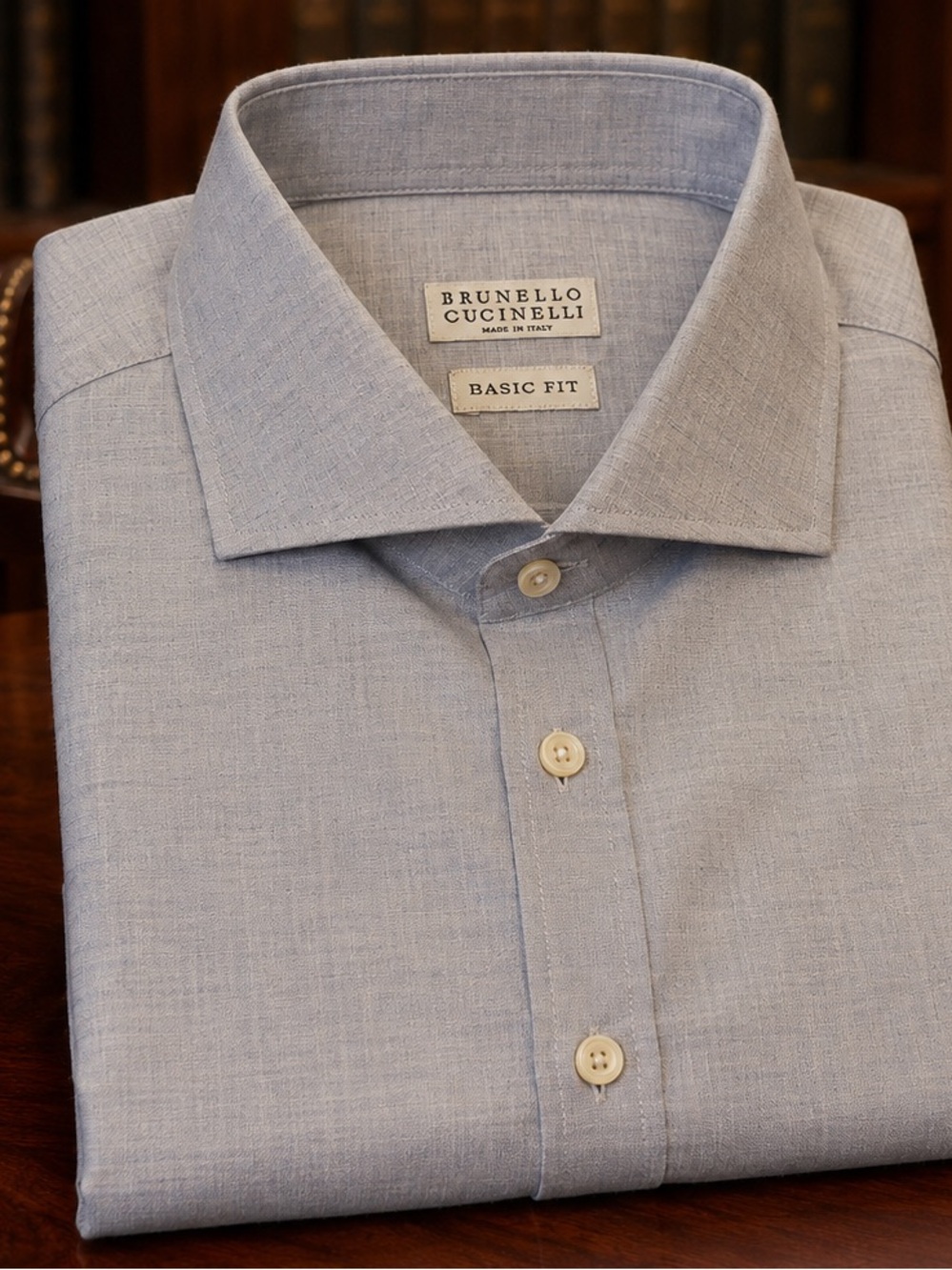 Brunello Cucinelli Light Blue Spread Collar Men's Dress Shirt